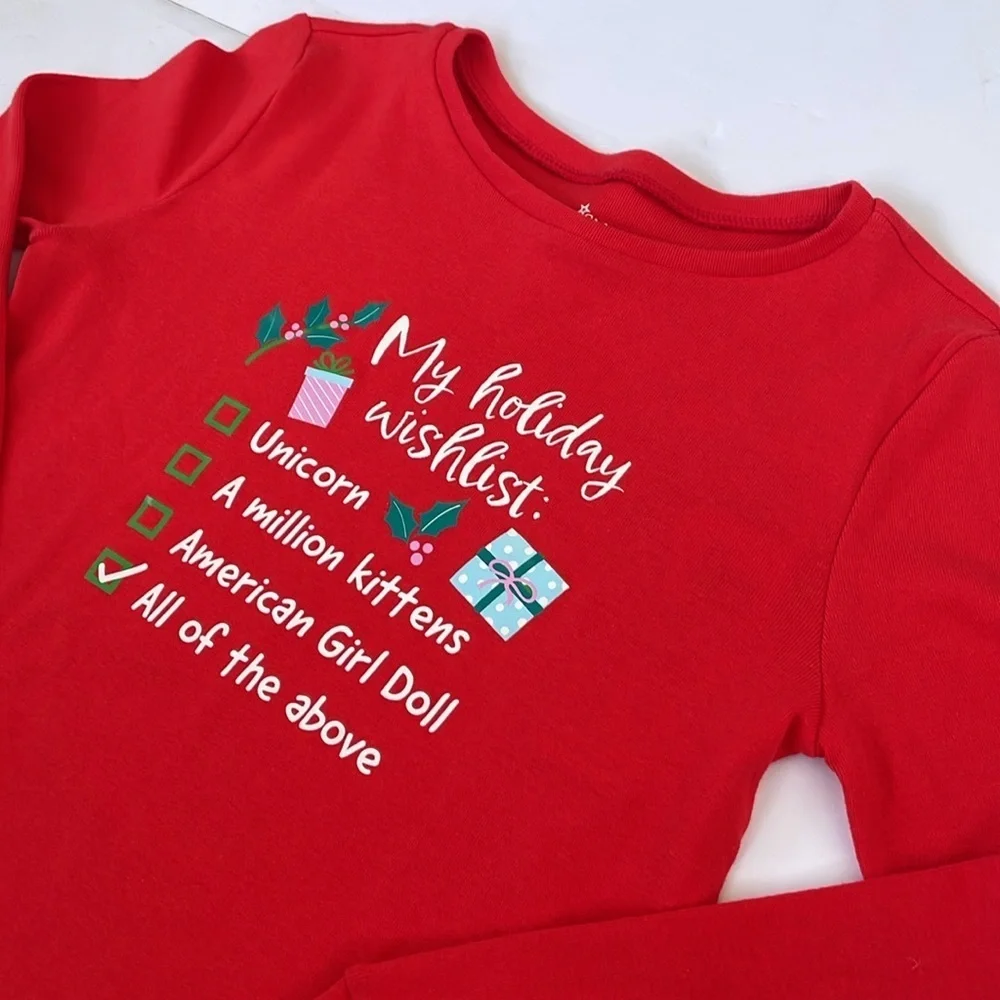 American Girl Long Sleeve Holiday Wishlist Cotton Shirt Size 14 Top Only